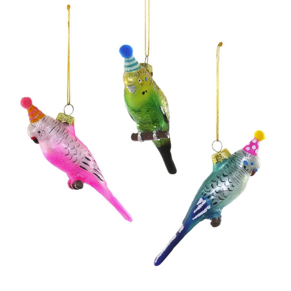 Animals + Insects | Party Parakeet With Hat Ornament 5"