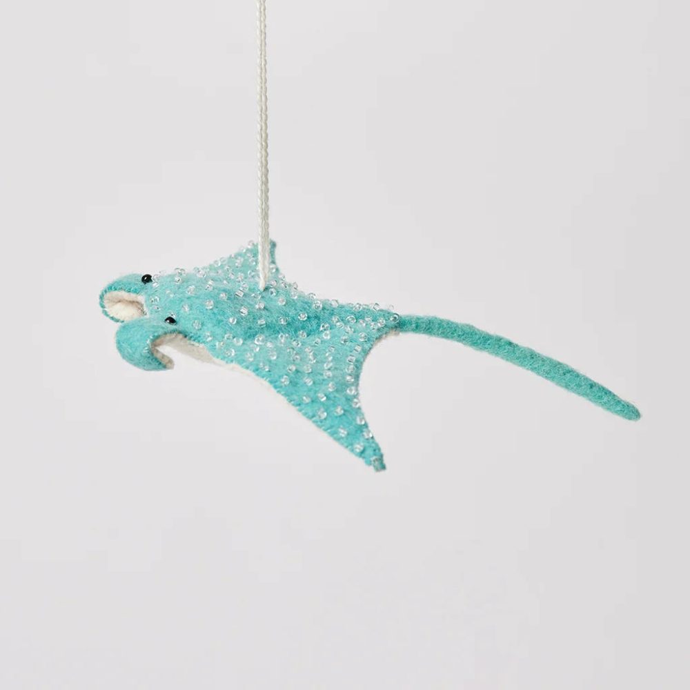 Animals + Insects | Presale: Aqua Wave Glider Manta Ray Felt Ornament 7.5"