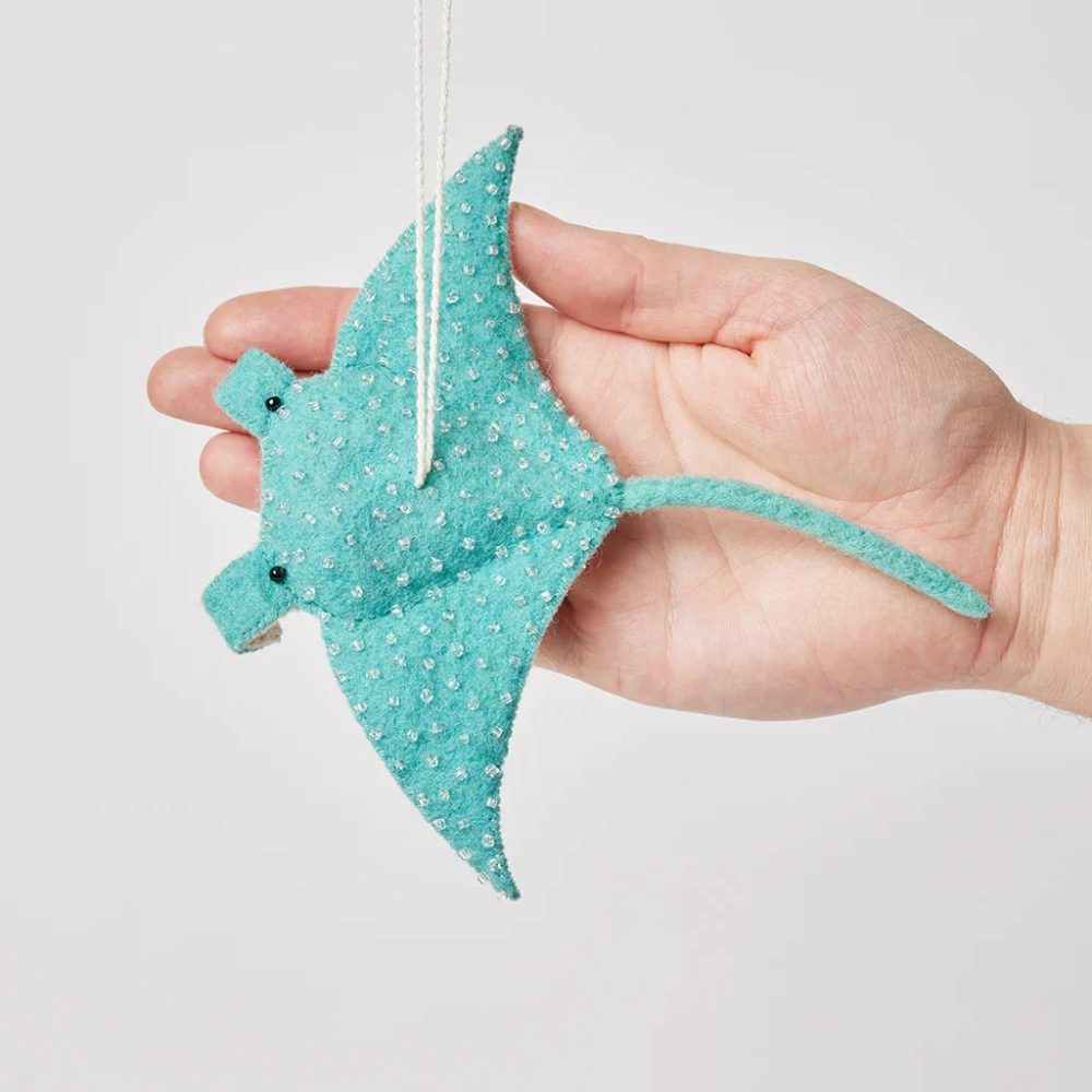 Animals + Insects | Presale: Aqua Wave Glider Manta Ray Felt Ornament 7.5"