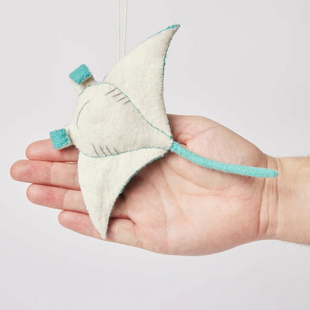 Animals + Insects | Presale: Aqua Wave Glider Manta Ray Felt Ornament 7.5"