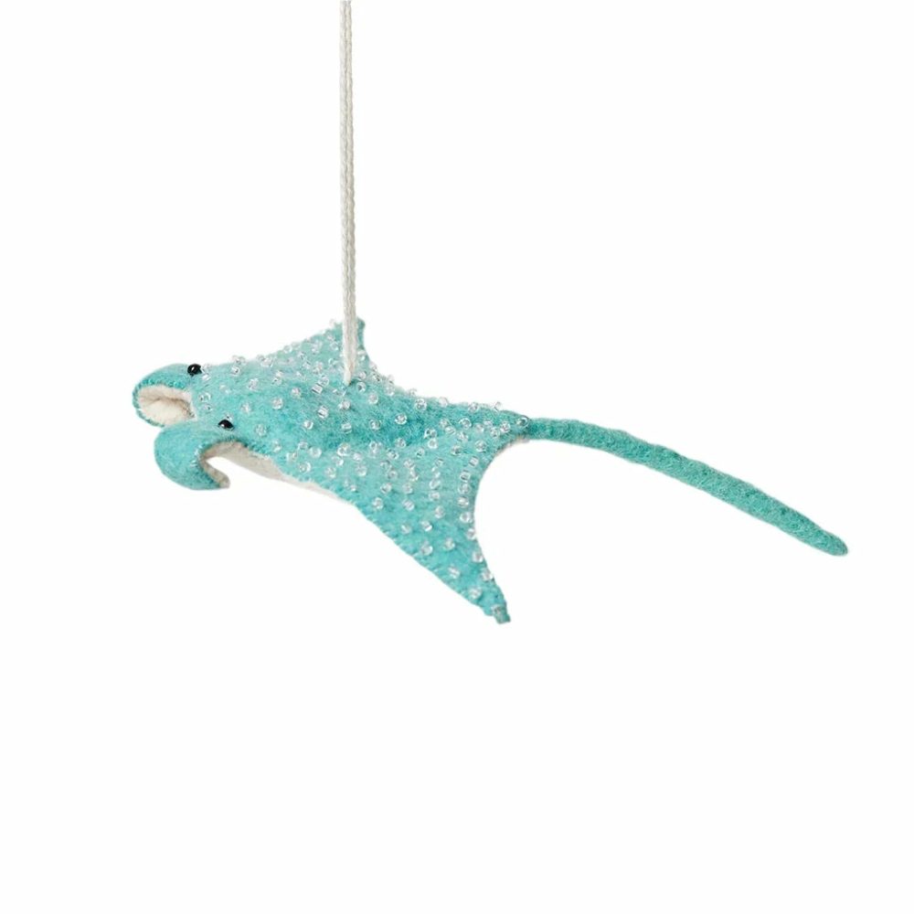 Animals + Insects | Presale: Aqua Wave Glider Manta Ray Felt Ornament 7.5"