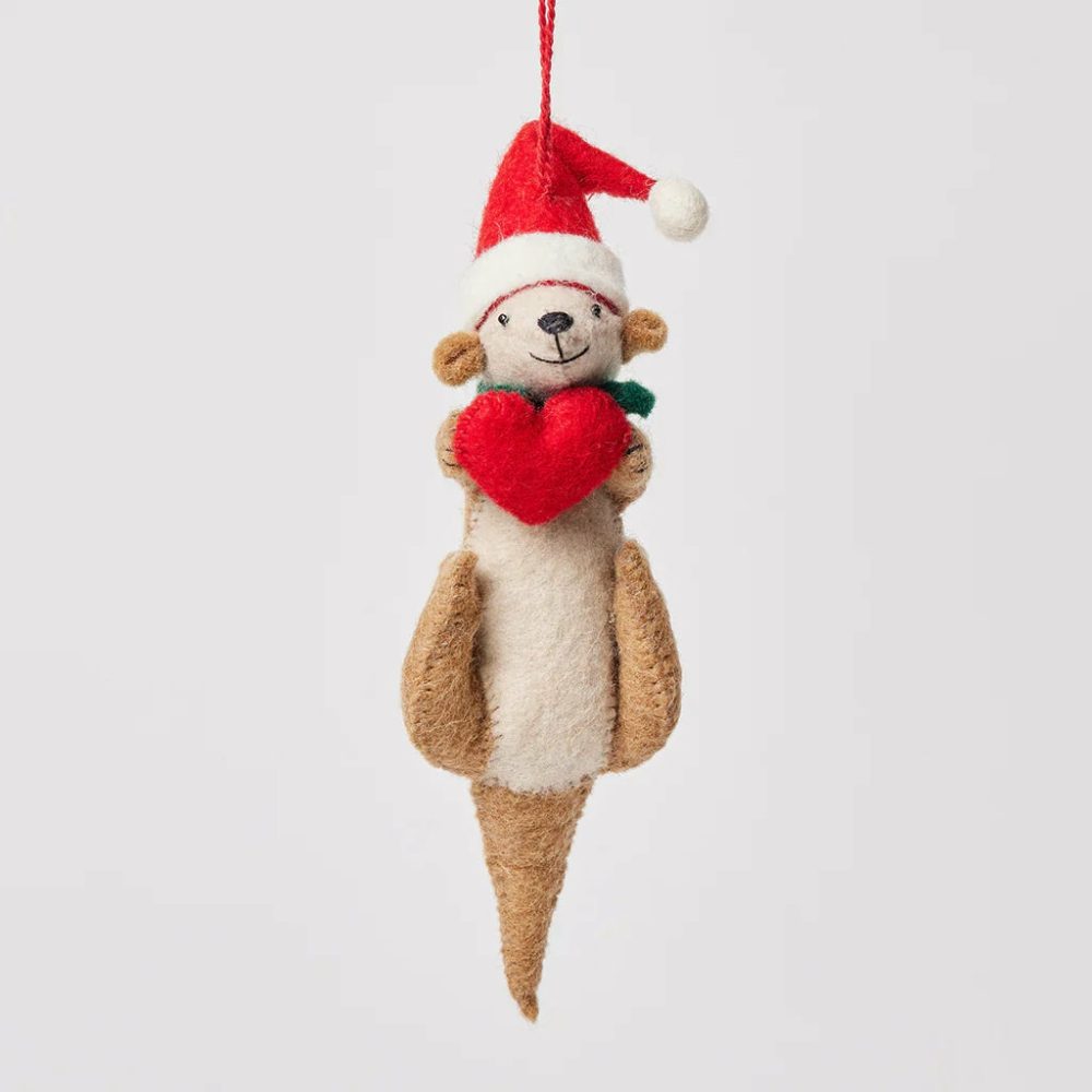 Animals + Insects | Presale: Santa Otter Love Felt Ornament 6"