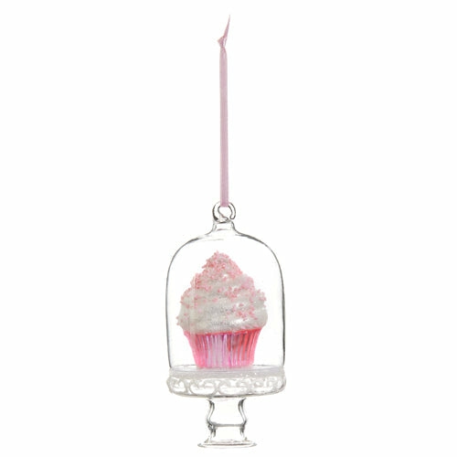 Candy + Sweets | Blushing Holiday Cupcake In Cloche Ornament 4"