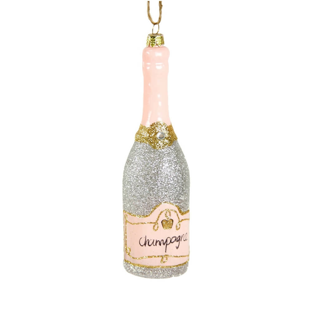 Vices | Silver Glittered Champagne Ornament 5.5"